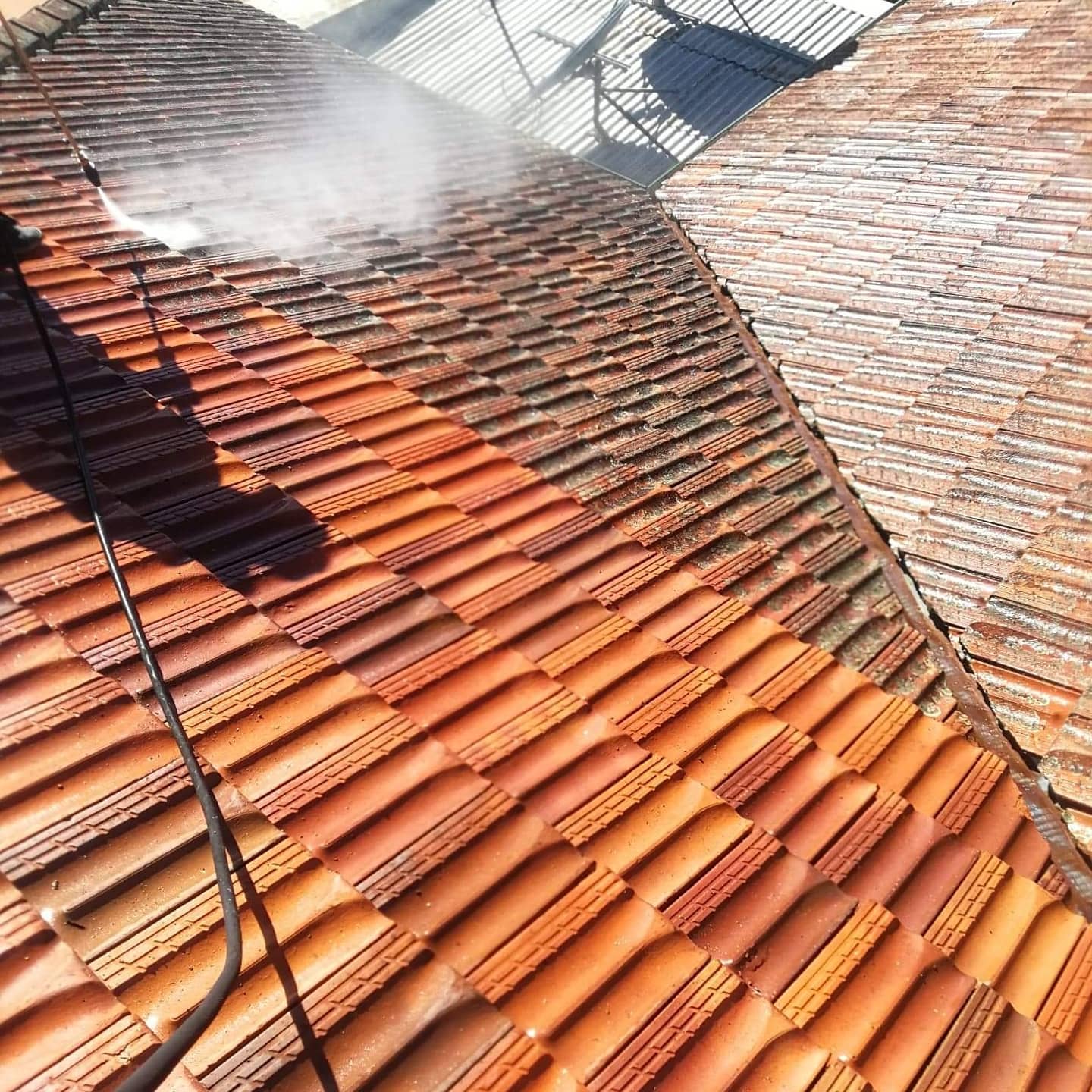 dirty roof tiles pressure washed in Alexandra Headland